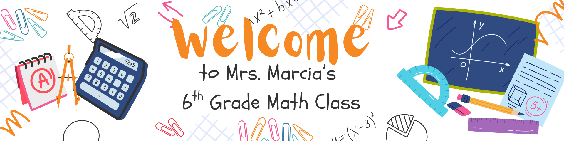 Blue and white illustrative math class google classroom header